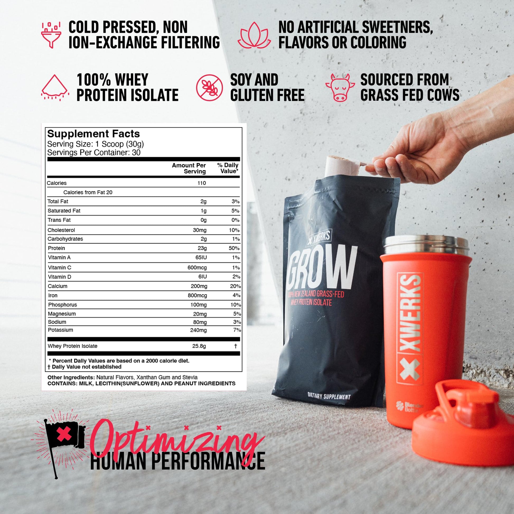 Xwerks Grow 100% New Zealand Grass-Fed Whey Protein - 25g of Pure Isolate Protein - Maple Wellness Supplements