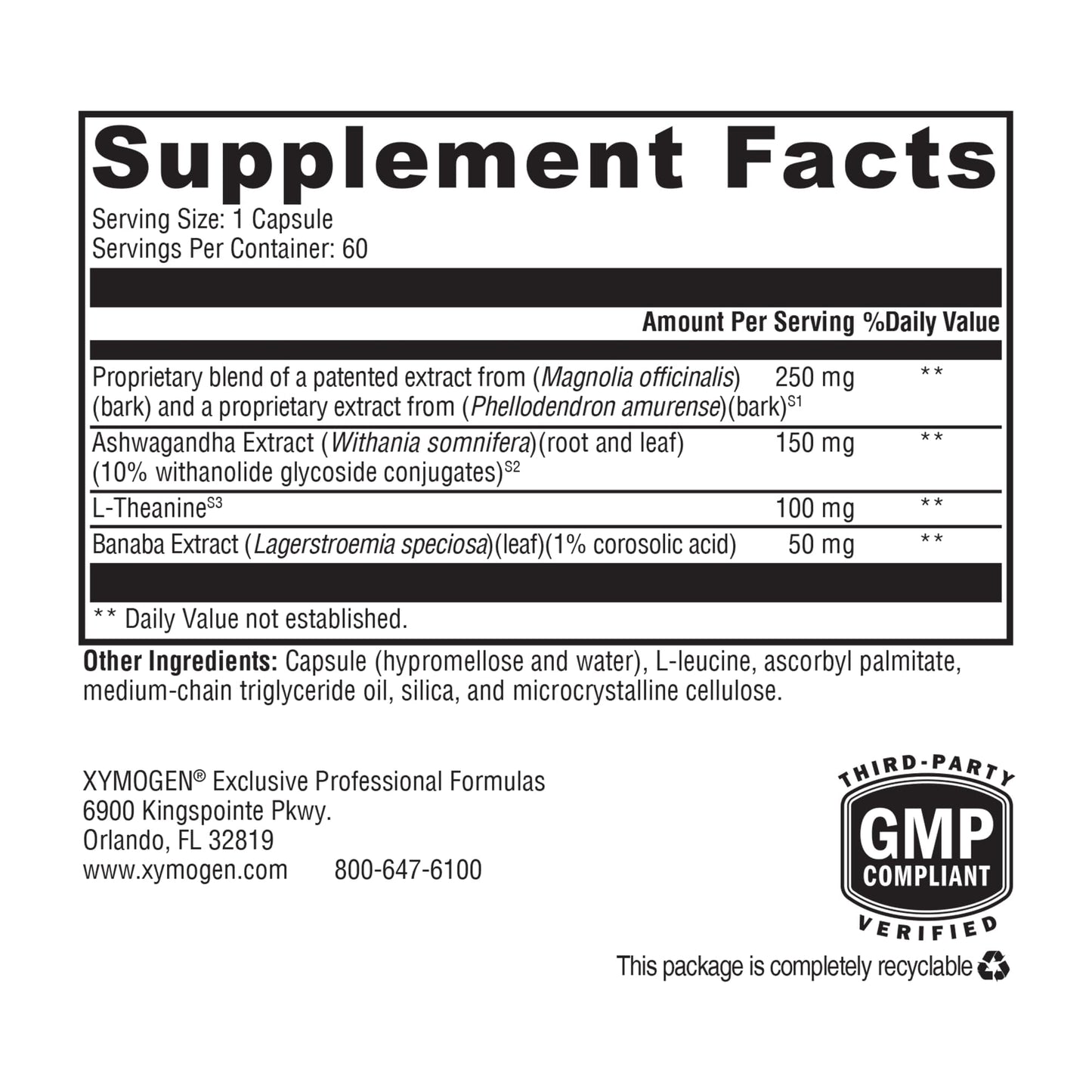 XYMOGEN Cortisolv Cortisol Supplement - Ashwagandha Supplement with L Theanine to Support Healthy Cortisol Levels, Energy, Relaxation and Mental Clarity (60 Capsules) - Maple Wellness Supplements