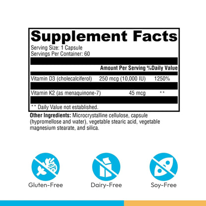 XYMOGEN K2-D3 10000 - Vitamin D3 K2 Supplement for Immune, Bone & Cardiovascular Support* - Non-GMO, Gluten-Free, Vegetarian - 60 Capsules - Maple Wellness Supplements