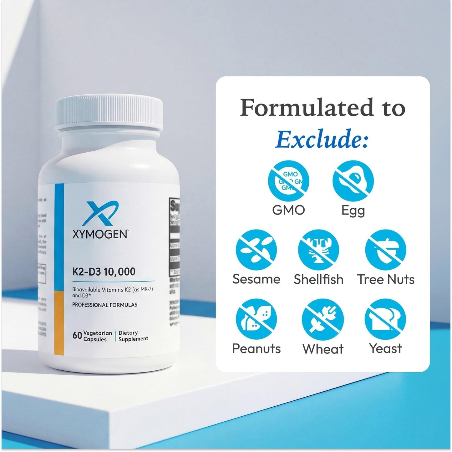 XYMOGEN K2-D3 10000 - Vitamin D3 K2 Supplement for Immune, Bone & Cardiovascular Support* - Non-GMO, Gluten-Free, Vegetarian - 60 Capsules - Maple Wellness Supplements