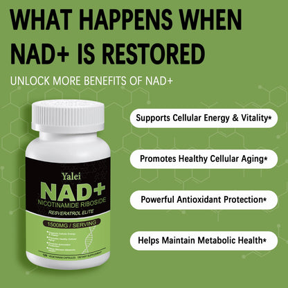 Yalei NAD Resveratrol Supplement 1500mg,120 Veggie Capsules | Liposomal NAD Plus Boosting | Support Cellular Health, Stamina & Healthy Aging for Women & Men | Non-GMO - Maple Wellness Supplements