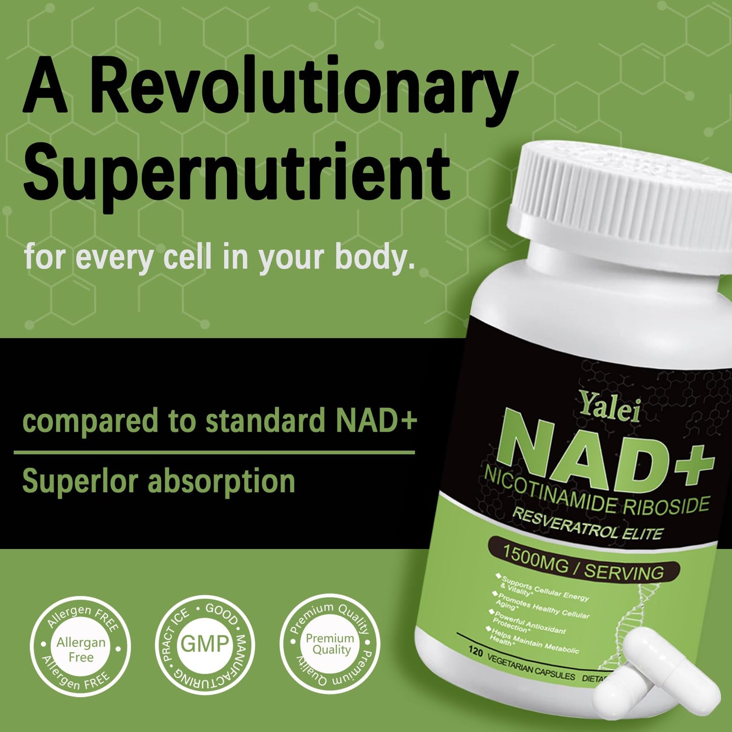 Yalei NAD Resveratrol Supplement 1500mg,120 Veggie Capsules | Liposomal NAD Plus Boosting | Support Cellular Health, Stamina & Healthy Aging for Women & Men | Non-GMO - Maple Wellness Supplements