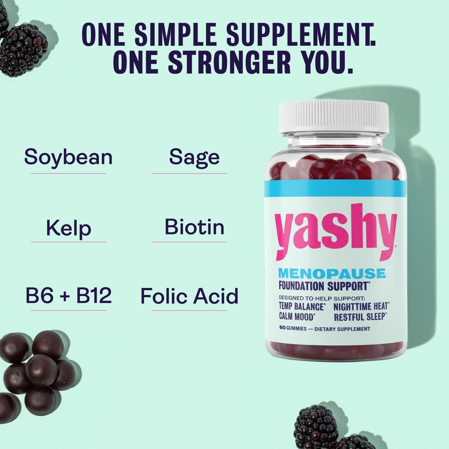 Yashy Gummies for Menopause | Hormone-Free Supplements for Women | Clinically Backed | 30 Servings | Helps Alleviate Hot Flashes, Night Sweats, & Mood Swings | Supports Libido | BlackBerry Flavor - Maple Wellness Supplements