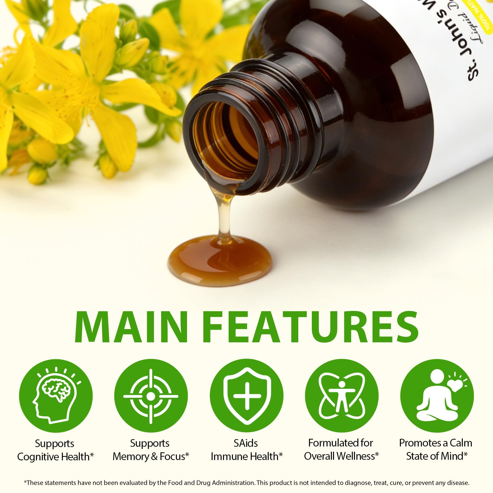 YEMFGQOE St Johns Wort Tincture | Mood Support | Alcohol Free Liquid Extract Drops | Hypericum Perforatum | Vegan, Non-GMO, Gluten Free | 2 fl oz - Maple Wellness Supplements