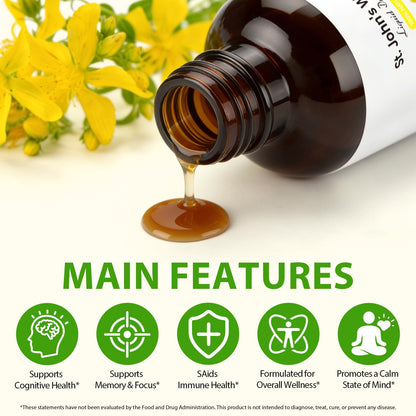 YEMFGQOE St Johns Wort Tincture | Mood Support | Alcohol Free Liquid Extract Drops | Hypericum Perforatum | Vegan, Non-GMO, Gluten Free | 2 fl oz - Maple Wellness Supplements