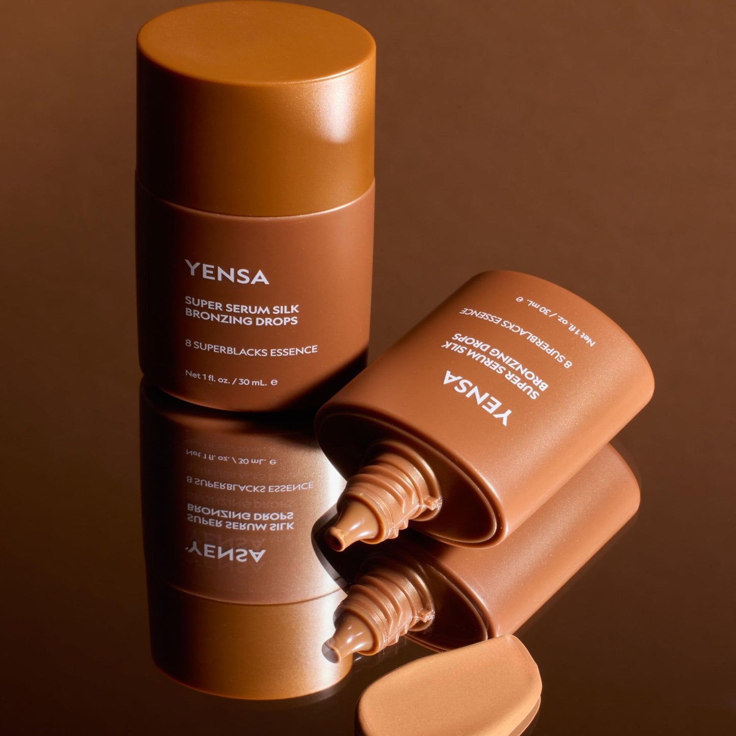YENSA Super Serum Silk Bronzing Drops for Face - Liquid Bronzer Drops Enriched with Bakuchiol, Ferulic Acid & Super Oils - Hydrates & Nourishes with a Subtle Shimmer Finish - Universal Shade (1 Fl oz) - Maple Wellness Supplements
