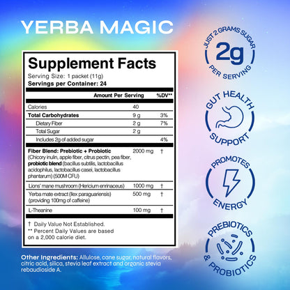 Yerba Magic Instant Yerba Mate Powder Packets – Clean Energy & Focus Drink Mix for Gut Health – Nootropic Blend with Lion’s Mane, L-Theanine, Prebiotics & Probiotics – Low Sugar Natural Caffeine – Variety Pack, 24 Sticks - Maple Wellness Supplements