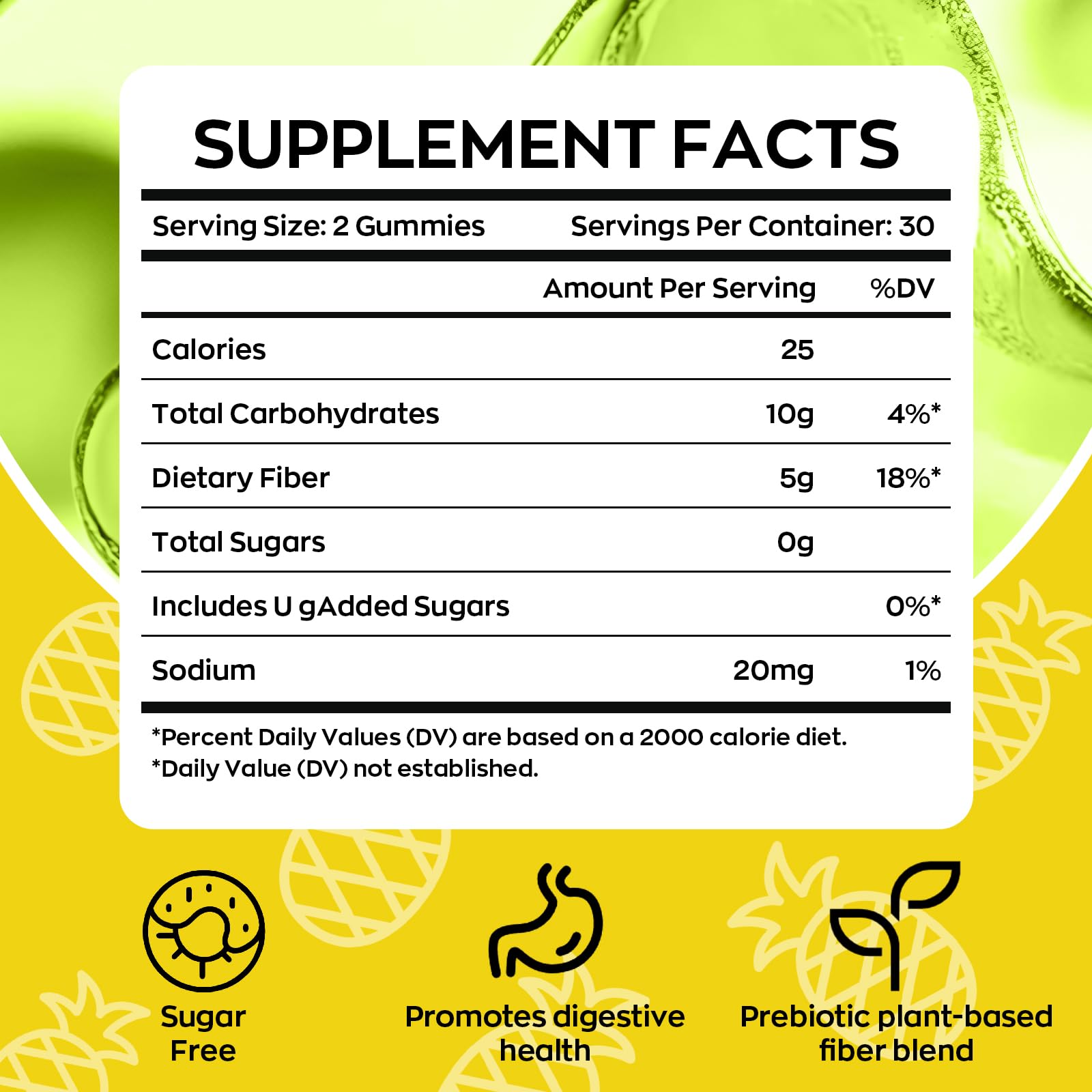 Yidout Fiber Gummies for Adults with Probiotics，No Sugar Added Pineapple Flavor, Promotes Gut Health and Regulate Bowel Movement, Vegan (60 Count（Pack of 1）) - Maple Wellness Supplements