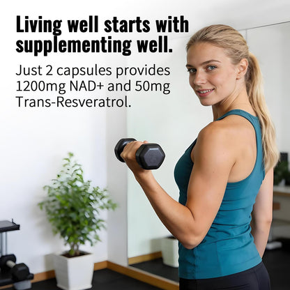 YMINGKJ NAD+ Supplement with Resveratrol 1200mg – Nicotinamide Adenine Dinucleotide & Trans-Resveratrol 50mg, Anti-Aging Cellular Energy & Metabolism Support, 60 Vegetarian Capsules (30 Servings) - Maple Wellness Supplements
