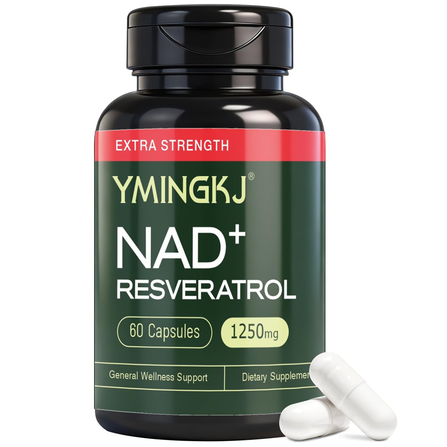 YMINGKJ NAD+ Supplement with Resveratrol 1200mg – Nicotinamide Adenine Dinucleotide & Trans-Resveratrol 50mg, Anti-Aging Cellular Energy & Metabolism Support, 60 Vegetarian Capsules (30 Servings) - Maple Wellness Supplements