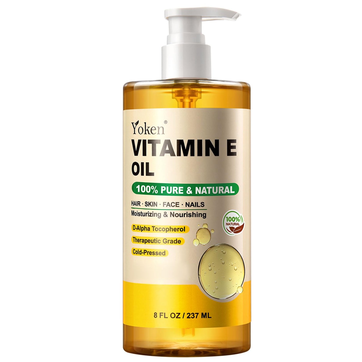 Yoken Vitamin E Oil 8 Oz Vitamin E oil for Skin Vitamine oils for Face Perfect Bath and Body Oil Cold Pressed Hexane - Maple Wellness Supplements