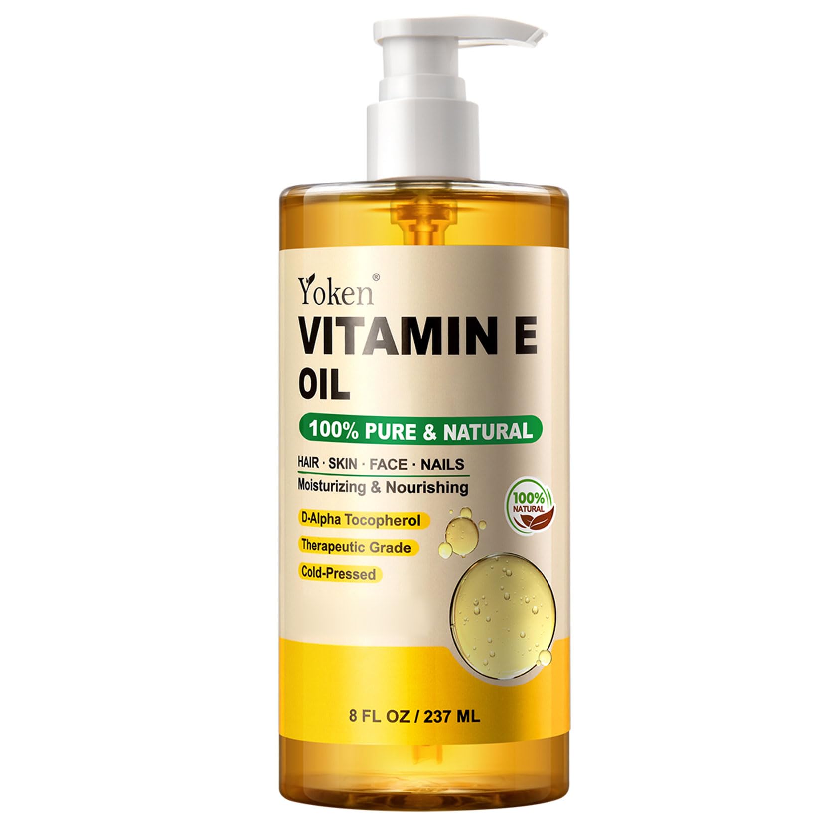 Yoken Vitamin E Oil 8 Oz Vitamin E oil for Skin Vitamine oils for Face Perfect Bath and Body Oil Cold Pressed Hexane - Maple Wellness Supplements
