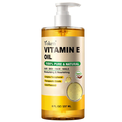 Yoken Vitamin E Oil 8 Oz Vitamin E oil for Skin Vitamine oils for Face Perfect Bath and Body Oil Cold Pressed Hexane - Maple Wellness Supplements