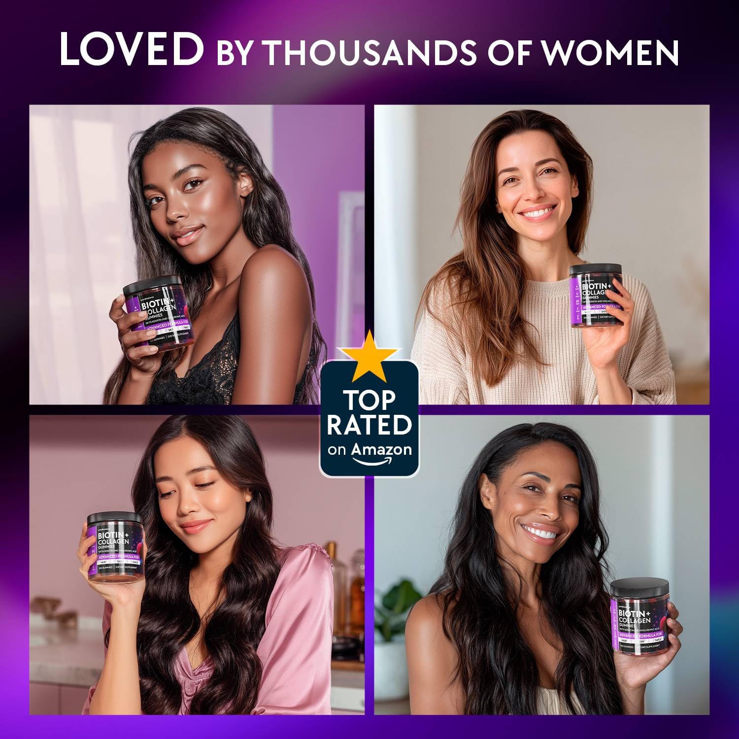YOLOBALANCE Biotin Gummies 10000mcg for Hair Growth Support - Sugar Free Multi Collagen with Keratin, Silica & Hyaluronic Acid - Pectin Based, - Maple Wellness Supplements