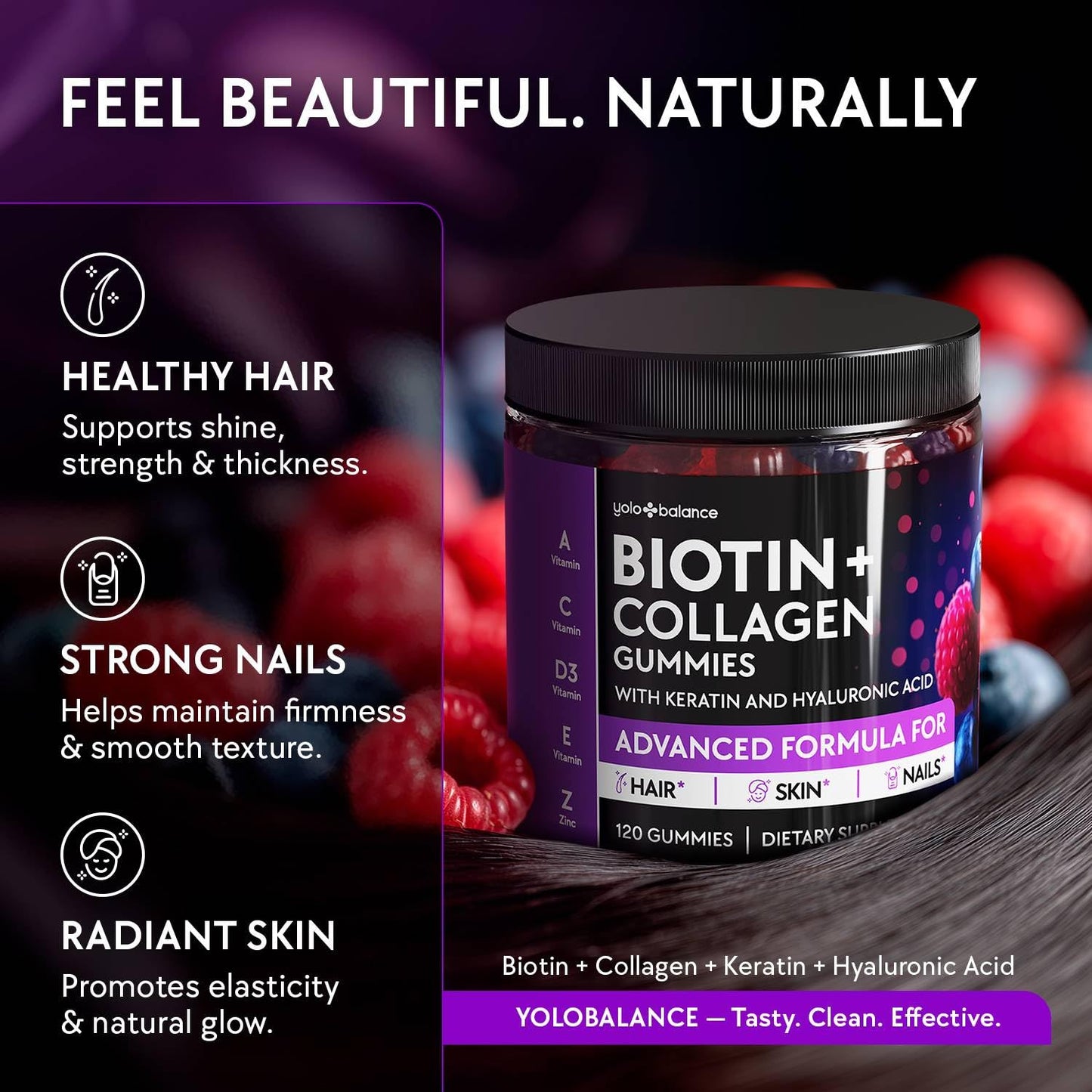 YOLOBALANCE Biotin Gummies 10000mcg for Hair Growth Support - Sugar Free Multi Collagen with Keratin, Silica & Hyaluronic Acid - Pectin Based, - Maple Wellness Supplements