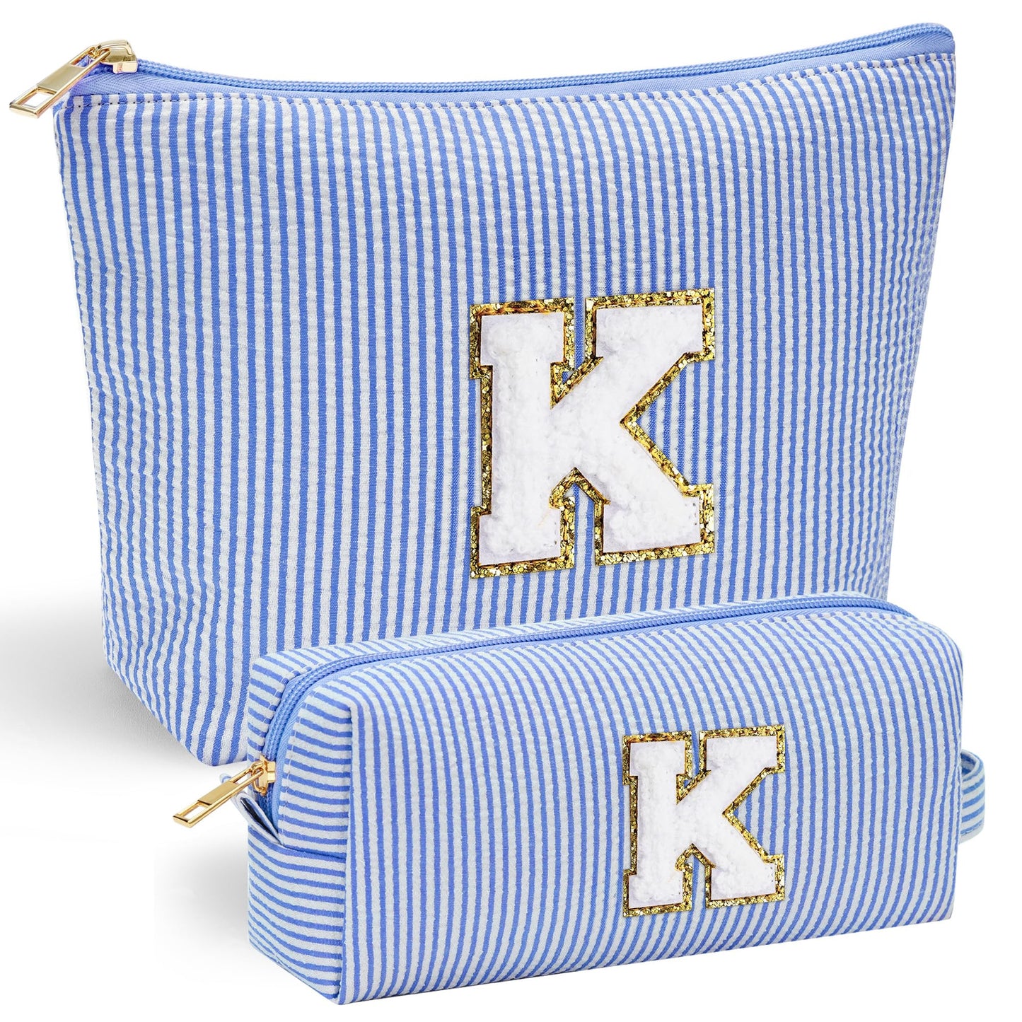 YOOLIFE Birthday Gifts for Teen Girls Kids Initial Makeup Bag | Teen Girl Gift Trendy Stuff | Travel Makeup Bag Toiletry Bags | Gifts for 3 4 5 6 7 8 9 10 11 12 13 Year Old Girl Blue K - Maple Wellness Supplements