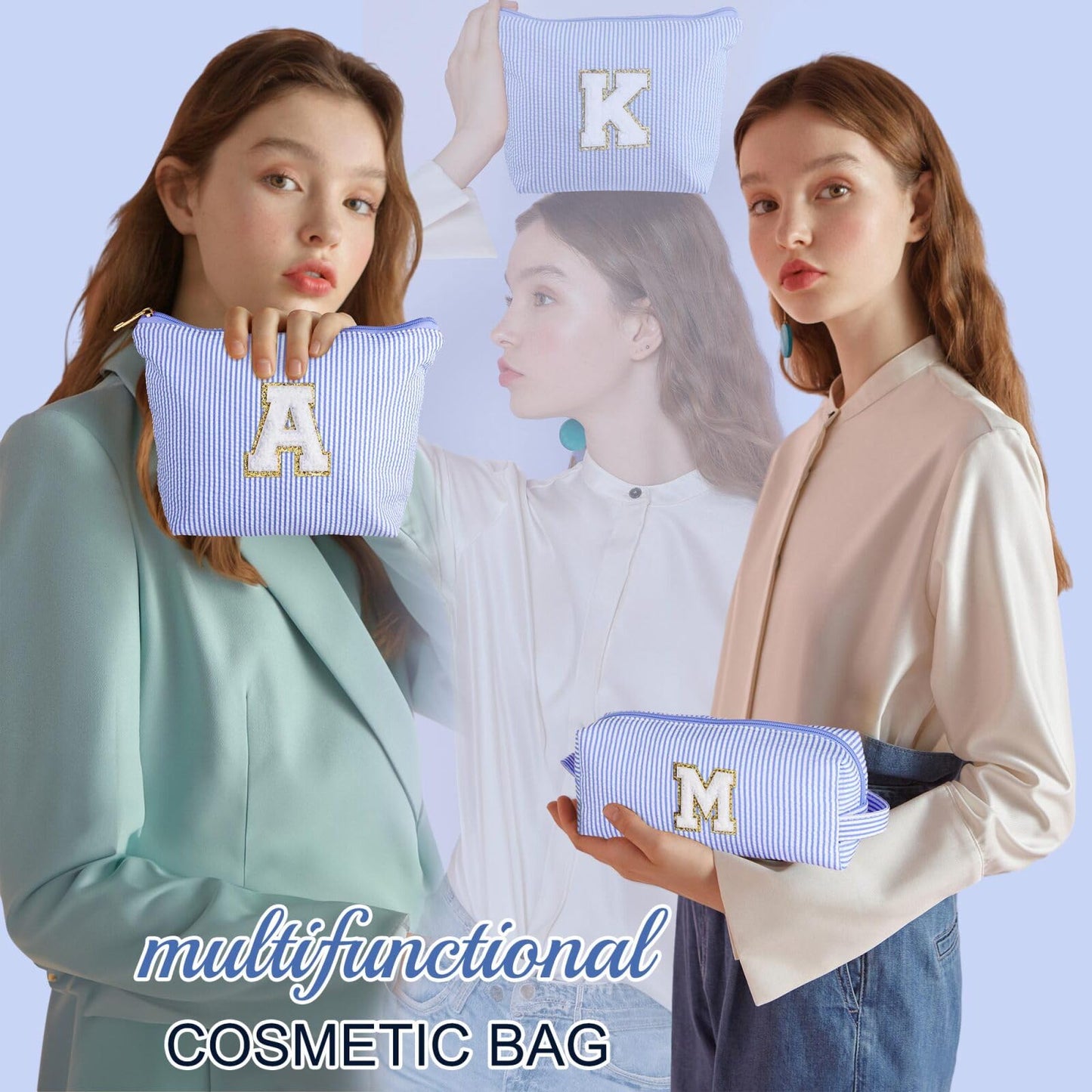 YOOLIFE Birthday Gifts for Teen Girls Kids Initial Makeup Bag | Teen Girl Gift Trendy Stuff | Travel Makeup Bag Toiletry Bags | Gifts for 3 4 5 6 7 8 9 10 11 12 13 Year Old Girl Blue K - Maple Wellness Supplements