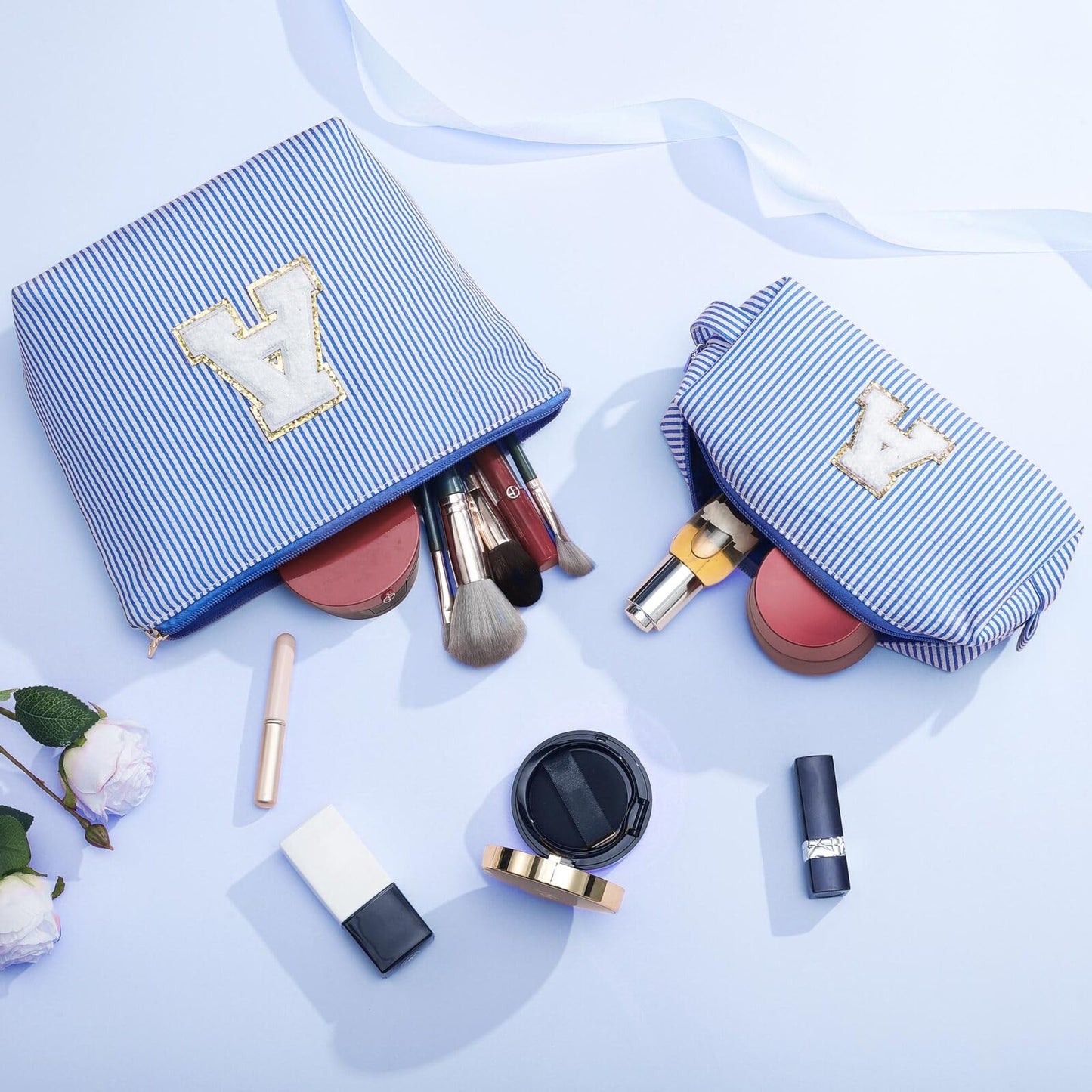 YOOLIFE Birthday Gifts for Teen Girls Kids Initial Makeup Bag | Teen Girl Gift Trendy Stuff | Travel Makeup Bag Toiletry Bags | Gifts for 3 4 5 6 7 8 9 10 11 12 13 Year Old Girl Blue K - Maple Wellness Supplements