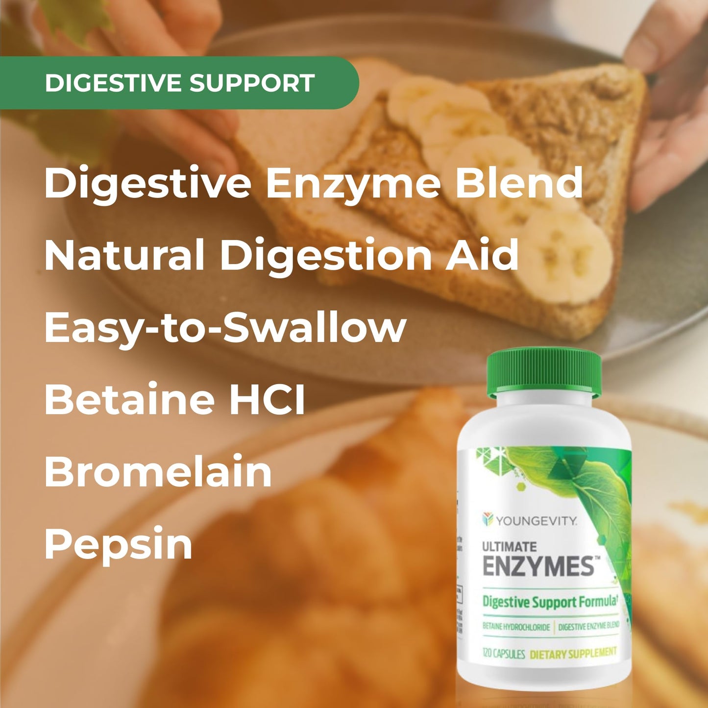 Youngevity Ultimate Enzymes® - Multi Enzymes for Digestion, Gas & Bloating Relief - Betaine HCl, Ox Bile, Pancreatine 10X, Papain 6M, Pepsin 1:3000 (120 Capsules) - Maple Wellness Supplements