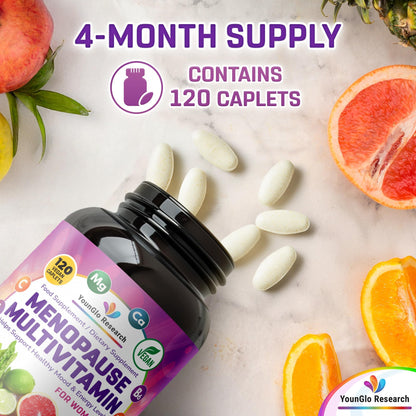 YounGlo Research Menopause Supplement - 120 Vegan Caplets - Menopause & Perimenopause Relief Support - Food and Dietary Vitamins - Multivitamin for Women - Maple Wellness Supplements