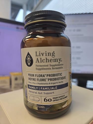 Your Flora Probiotic Family – Non-GMO Probiotics with Fermented Soybean, Banana, & Blueberry for Digestion & Gut Support – Prebiotics, Postbiotics, Digestive Enzymes – Living Alchemy, 60 Capsules - Maple Wellness Supplements