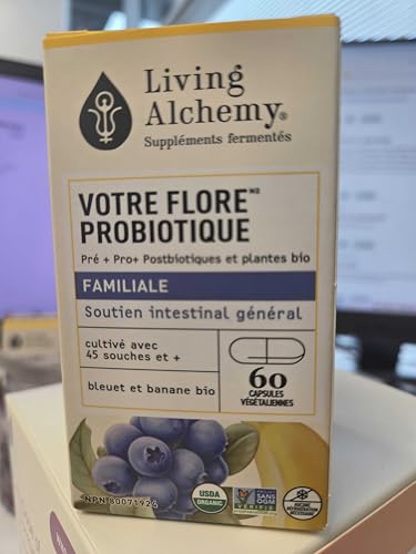 Your Flora Probiotic Family – Non-GMO Probiotics with Fermented Soybean, Banana, & Blueberry for Digestion & Gut Support – Prebiotics, Postbiotics, Digestive Enzymes – Living Alchemy, 60 Capsules - Maple Wellness Supplements