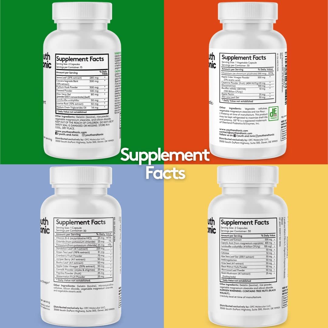 Youth & Tonic Complete Body Detox for Cleanse, Normal Acidity Gut Level and Water - Maple Wellness Supplements