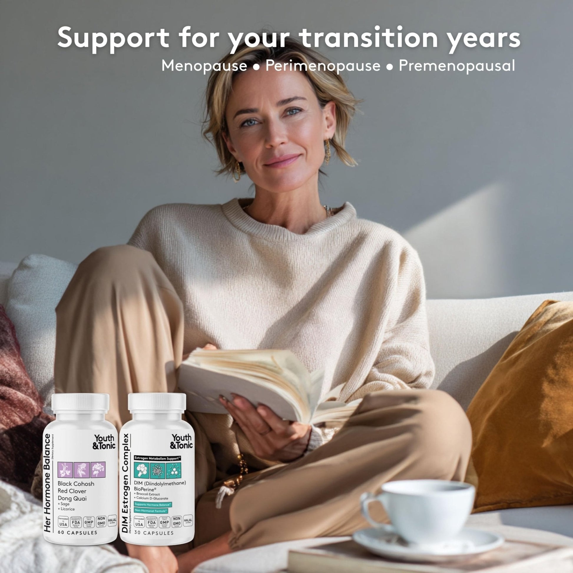 Youth & Tonic DIM Supplement for Women – Estrogen Metabolism & Hormonal Support – Menopause, Perimenopause & Premenopausal Bundle, 90 Capsules - Maple Wellness Supplements