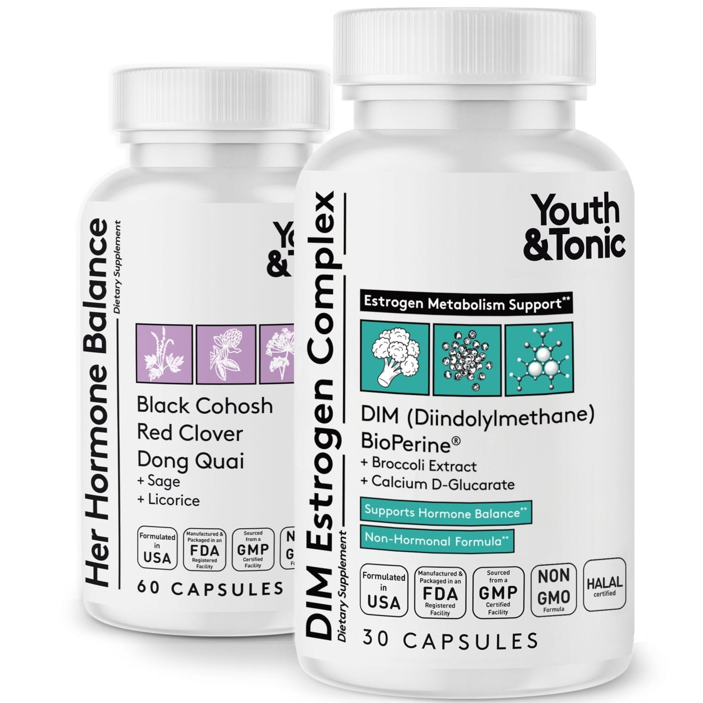 Youth & Tonic DIM Supplement for Women – Estrogen Metabolism & Hormonal Support – Menopause, Perimenopause & Premenopausal Bundle, 90 Capsules - Maple Wellness Supplements