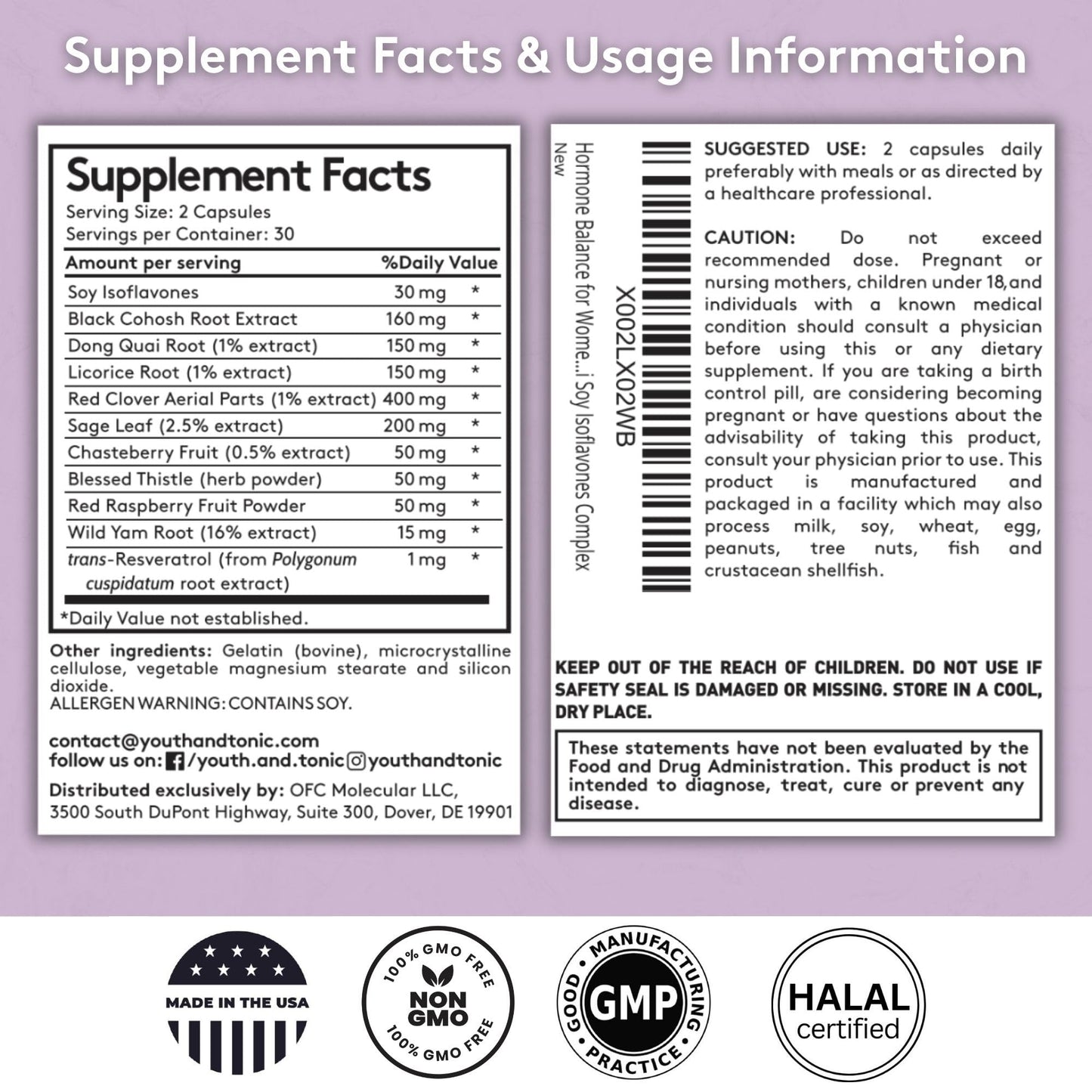 Youth & Tonic Her Hormone Balance – Menopause Supplement for Women, Perimenopause Support, Non-Hormonal Herbal Formula with Black Cohosh for Hot Flashes & Night Sweats, 60 Capsules - Maple Wellness Supplements