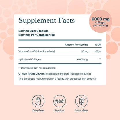 Youtheory Advanced Collagen - 6,000 mg Hydrolyzed Collagen Peptides - Includes Antioxidants & Contains Vitamin C - Hair Growth, Nails, Joint Health & Bone Support* - 290 Tablets (48-Day Supply) - Maple Wellness Supplements