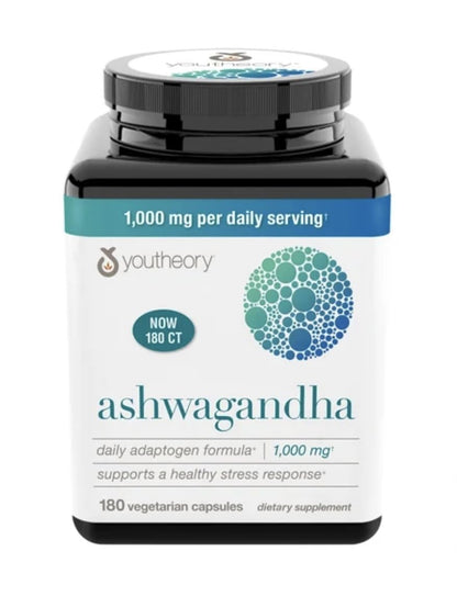 Youtheory Ashwagandha 1000mg with KSM-66 - Helps Support a Healthy Stress Response,180 Capsules (Pack of 1) - Maple Wellness Supplements