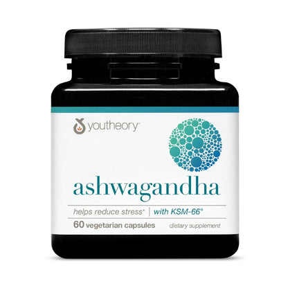 Youtheory Ashwagandha - with Organic KSM-66 Ashwagandha - Herbal Blend to Support Stress Relief & Energy Levels* - Helps Support Mood* - 60 Vegetarian Capsules (30-Day Supply) - Maple Wellness Supplements