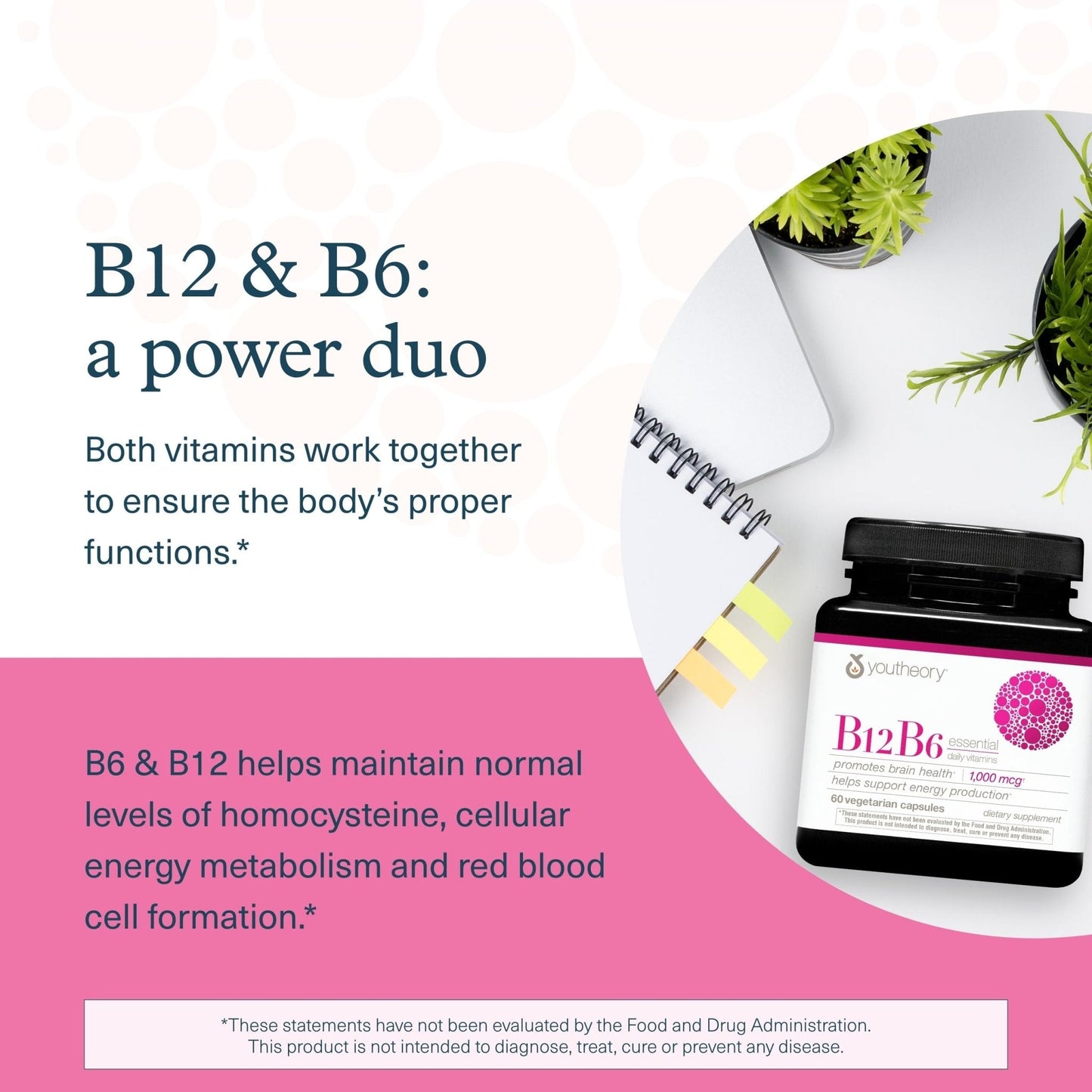 Youtheory B12B6 - Vitamin B12 & B6 - Supports Mood, Nervous System & Metabolism* - Aids Memory & Stress Management* - Maple Wellness Supplements