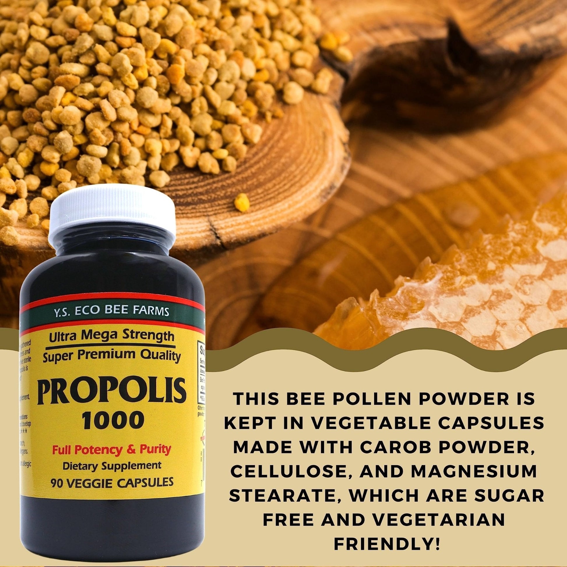 Y.S. Organic Bee Farms Propolis-Raw Unprocessed 1000mg - Your Gateway to Wellness - 90 Capsules with Bonus worldwidenutrition Multi Purpose Key Chain - Maple Wellness Supplements