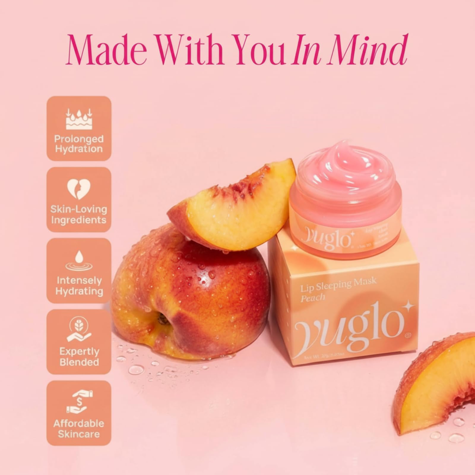 YUGLO Lip Sleeping Mask | Peach Flavor | Hydrating & Soothing Lip Treatment for  Dry, Chapped Lips - Maple Wellness Supplements