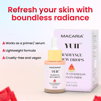 Yuii Niacinamide Serum Dew Drops - Face Moisturizer with Watermelon Fruit Extract - Glow Drops for Skincare and Makeup - Hydrating Formula for Radiant Skin - Pink Finish for Women & Girls - Maple Wellness Supplements