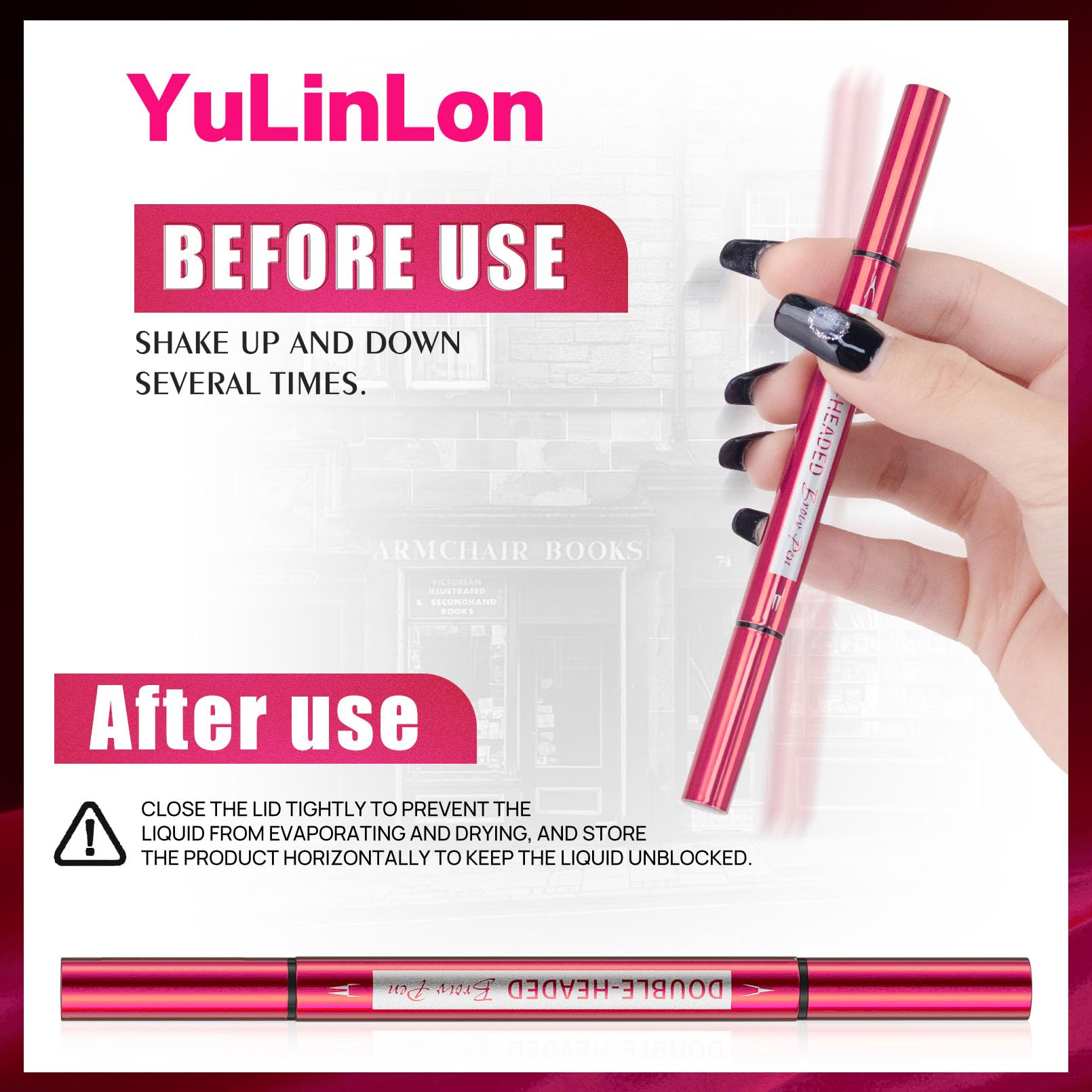 YuLinLon Double-Headed Brow Pen, Ultra-Precise Hair-Like Strokes, Long-Lasting Waterproof Makeup, Available in 5 Natural Shades (3Dark Brown) - Maple Wellness Supplements