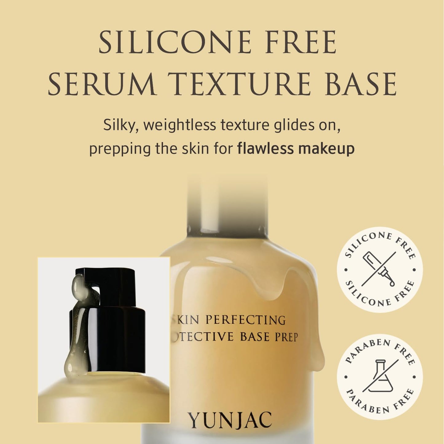 YUNJAC Base Prep Korean Primer (1.35 fl oz) – Silicone-Free Grip Makeup Base, Serum Texture for Radiant Skin, Long-Lasting Glow with Rice Ferment, Ceramide, Niacinamide, Squalane - Maple Wellness Supplements