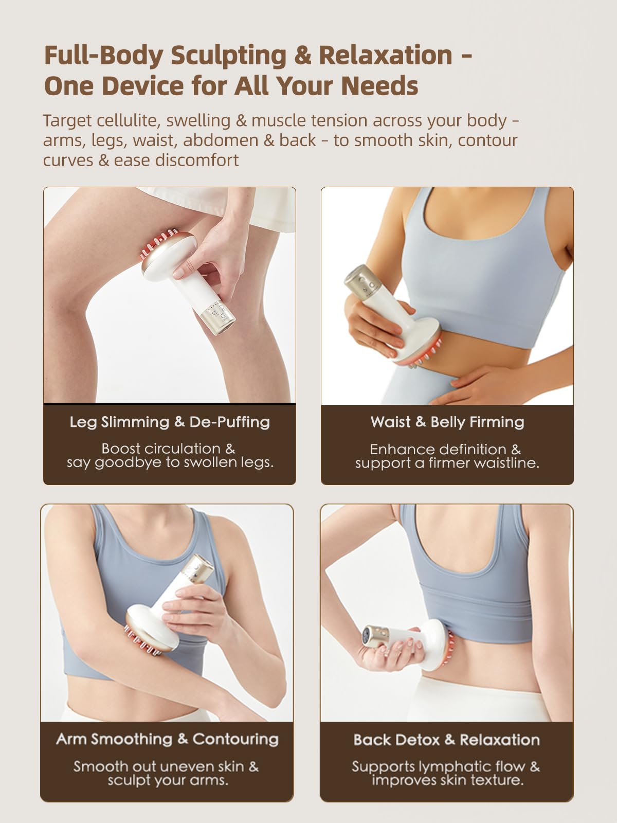 Yuonry Lymphatic Drainage Massager & Anti Cellulite Massage Tool, Reduce Stretch Marks & Cellulite, for Legs, Arms & Belly, Body Sculpting Machine with Microcurrent, Light, Heat & Vibration,White - Maple Wellness Supplements
