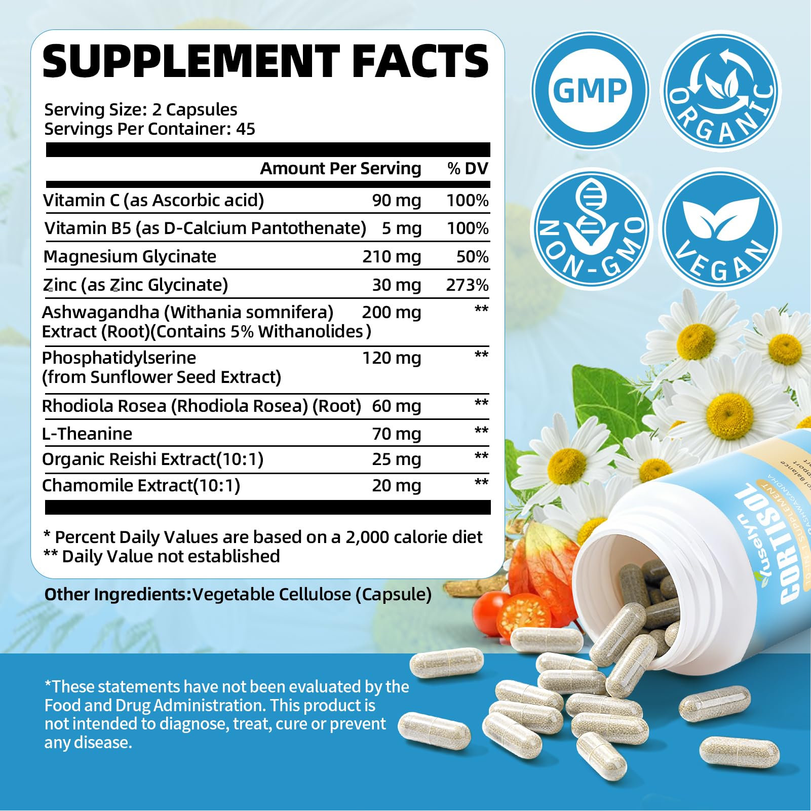 Yuselyn Cortisol Supplements for Women & Men, 10-in-1 Cortisol Detox Manager - High Cortisol Lowering Supplements with Magnesium, Ashwagandha & L-Theanine for Balanced Calm & Stress Relief - Maple Wellness Supplements