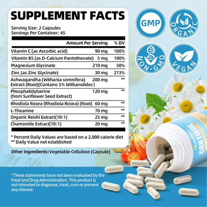 Yuselyn Cortisol Supplements for Women & Men, 10-in-1 Cortisol Detox Manager - High Cortisol Lowering Supplements with Magnesium, Ashwagandha & L-Theanine for Balanced Calm & Stress Relief - Maple Wellness Supplements