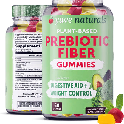 Yuve Prebiotic Fiber Gummies - Delicious - 3g Soluble Fiber Supplement - Supports Digestive Health & Regularity - Vegan & Gluten-Free Fiber Gummies for Adults & Kids - Maple Wellness Supplements