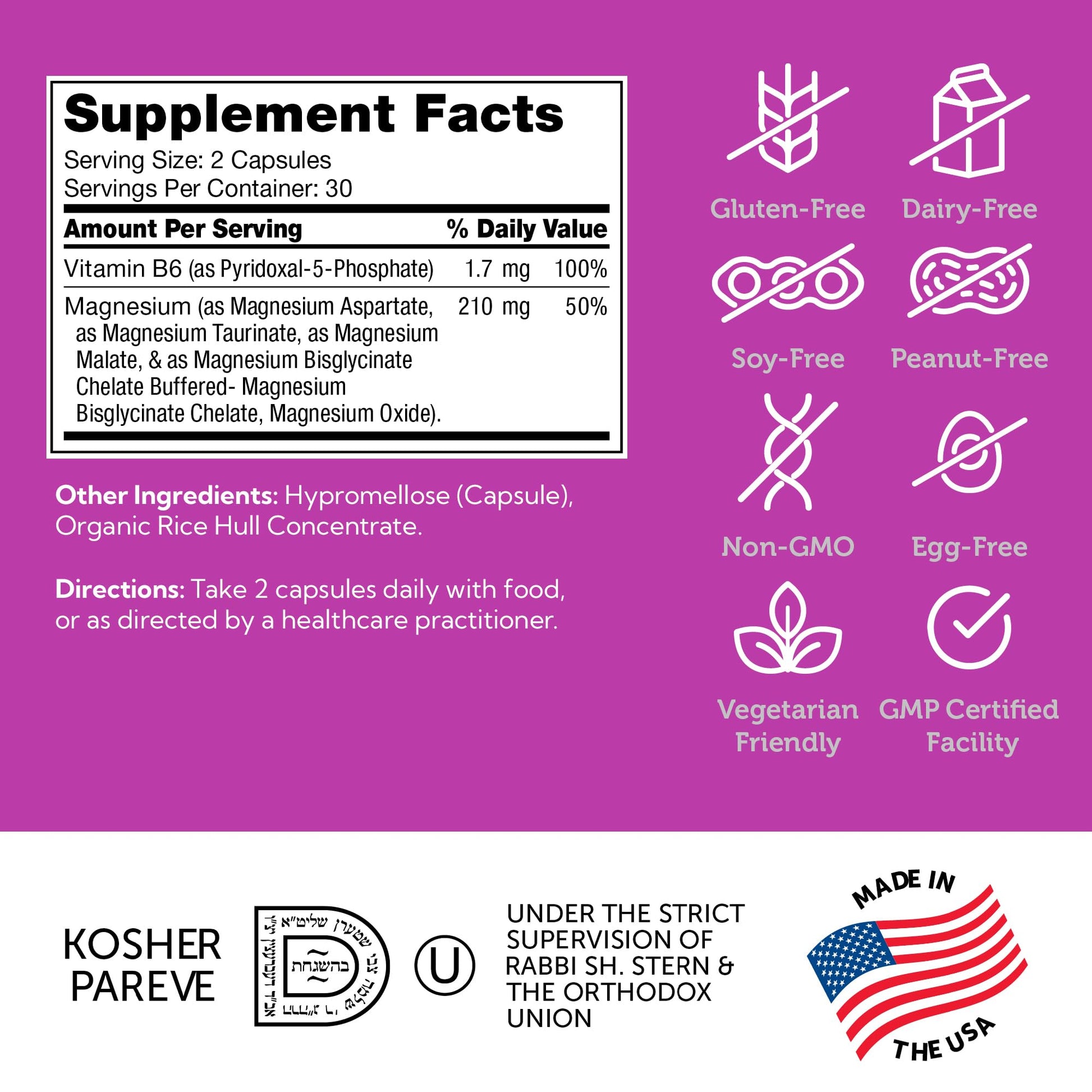 Zahler Magnesium Complex Supplement - Multi Magnesium Supplement Blend with Magnesium Glycinate, Malate, Aspartate, Taurinate and Oxide Plus Vitamin B6 - Bone Nerve Heart & Muscle Health (60 Capsules) - Maple Wellness Supplements