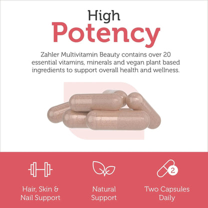Zahler Multivitamin Beauty + Skin Hair and Nails Support, Multivitamin for Women and Men with Iron, Certified Kosher, 60 Capsules - Maple Wellness Supplements