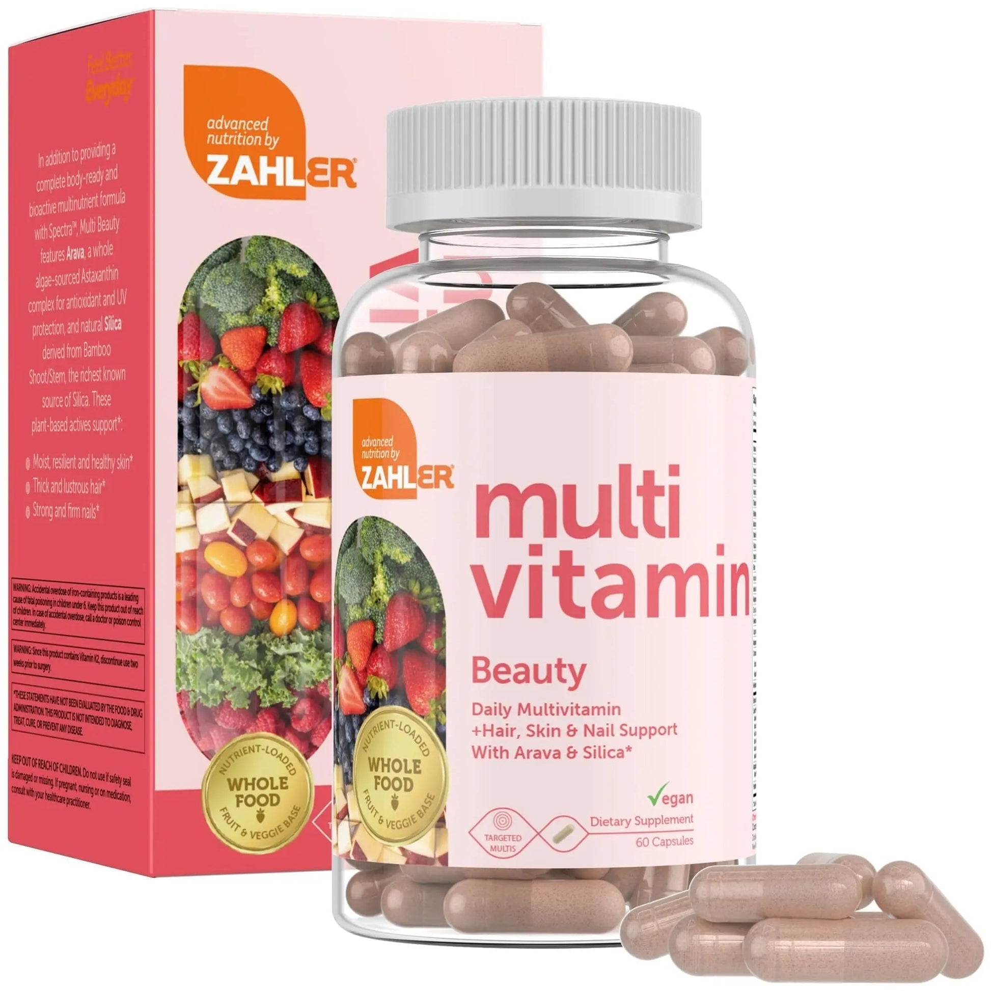 Zahler Multivitamin Beauty + Skin Hair and Nails Support, Multivitamin for Women and Men with Iron, Certified Kosher, 60 Capsules - Maple Wellness Supplements