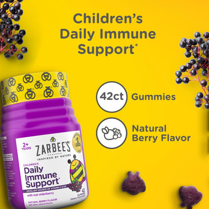 Zarbee’s Kids Elderberry Immune Support Supplement Gummies, Vitamins A C D3 E & Zinc, Elderberry Extract, Gluten & Gelatin Free - Maple Wellness Supplements