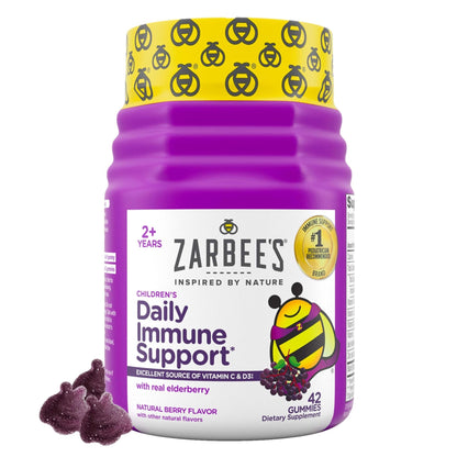 Zarbee’s Kids Elderberry Immune Support Supplement Gummies, Vitamins A C D3 E & Zinc, Elderberry Extract, Gluten & Gelatin Free - Maple Wellness Supplements
