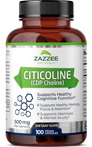Zazzee Extra Strength Citicoline CDP Choline, 500 mg per Serving, 100 Vegan Capsules - Maple Wellness Supplements