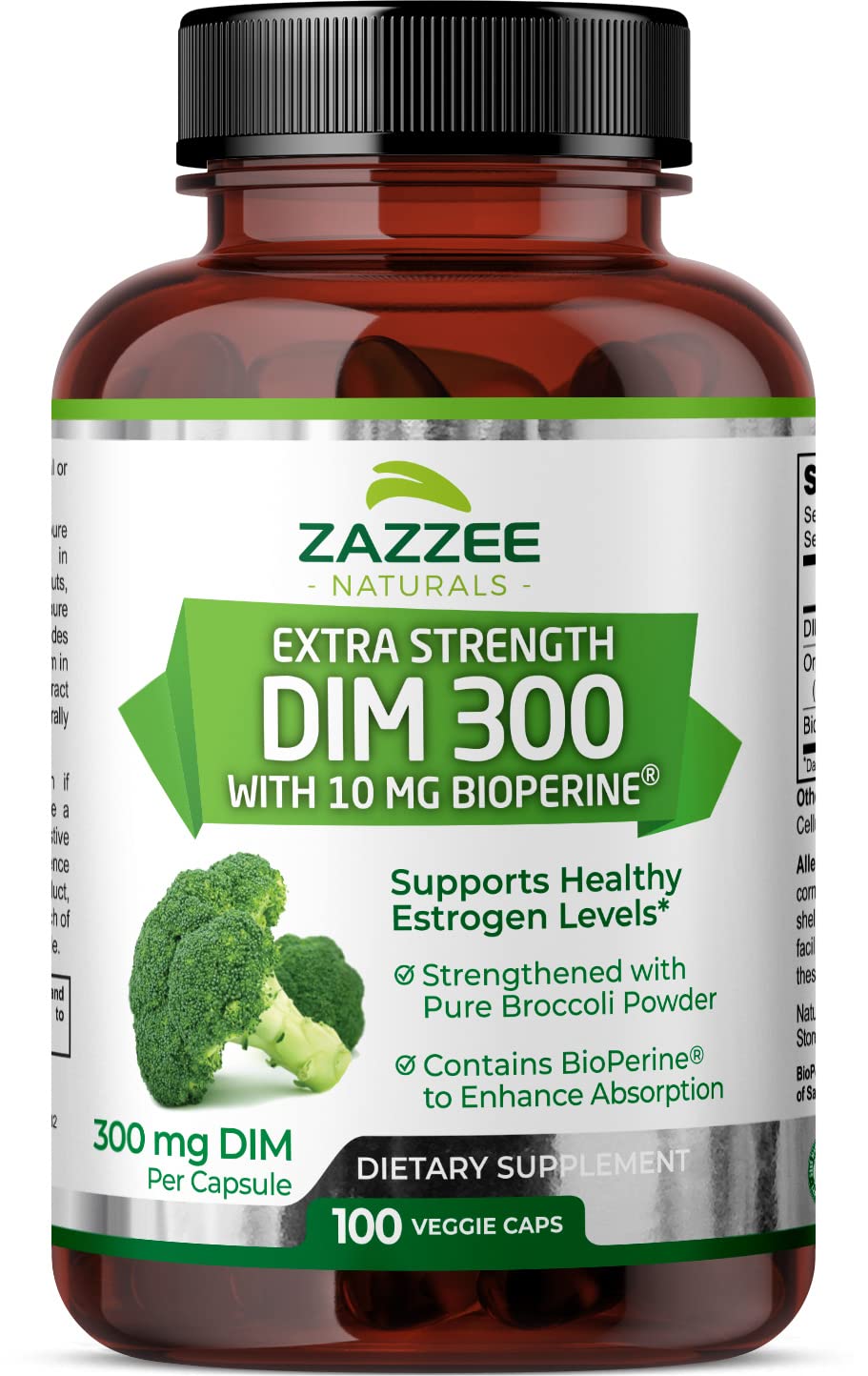 Zazzee Extra Strength DIM 300, 10 mg BioPerine and 300 mg DIM per Capsule, 100 Vegan - Maple Wellness Supplements